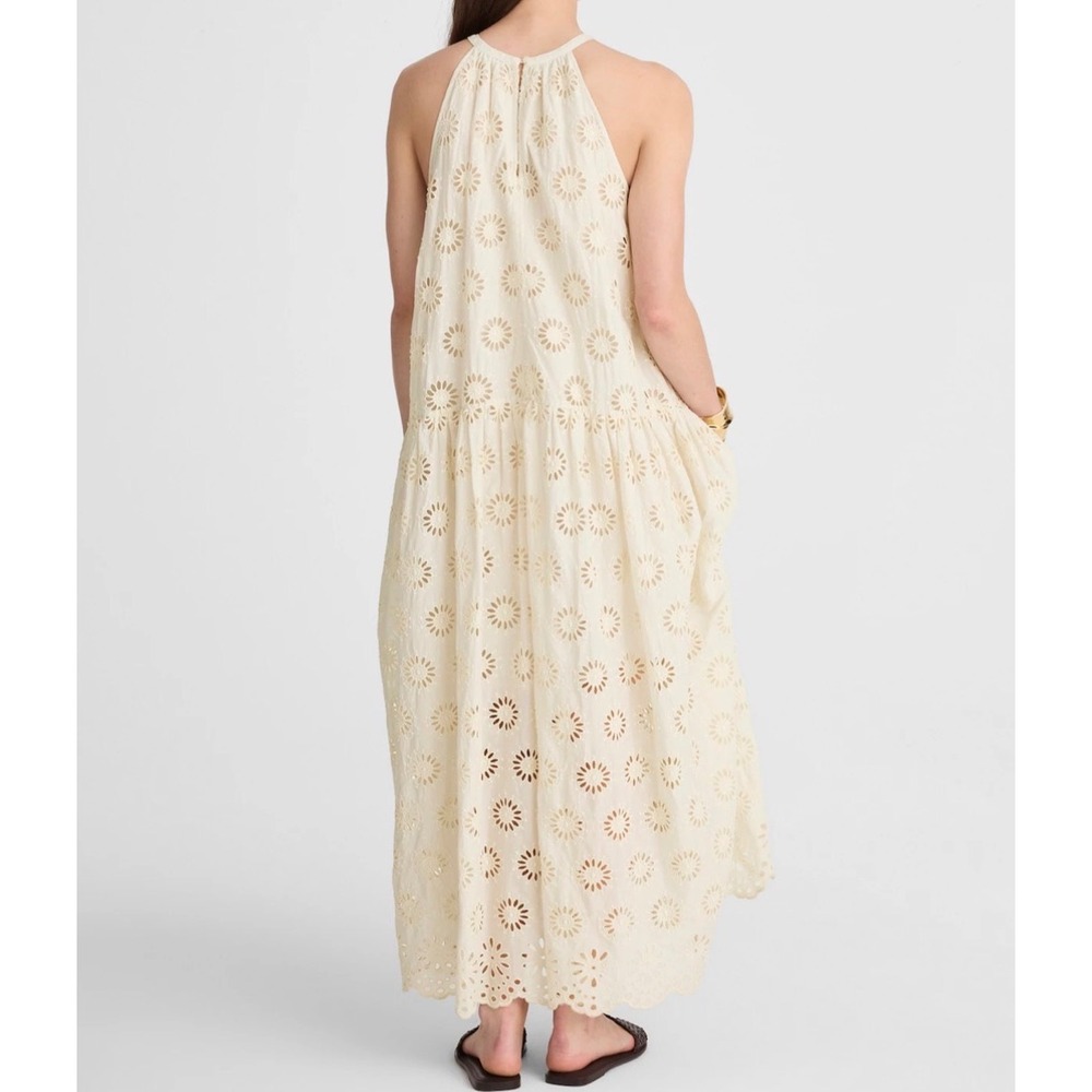 Madewell Halter Floral Eyelet Drop Waist Maxi Dress Antique Cream size L NV409 - Picture 3 of 13